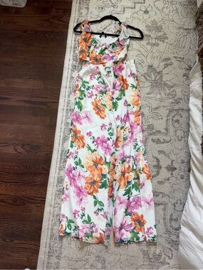 Lulu's White Wide-Leg Jumpsuit with Orange & Pink Floral